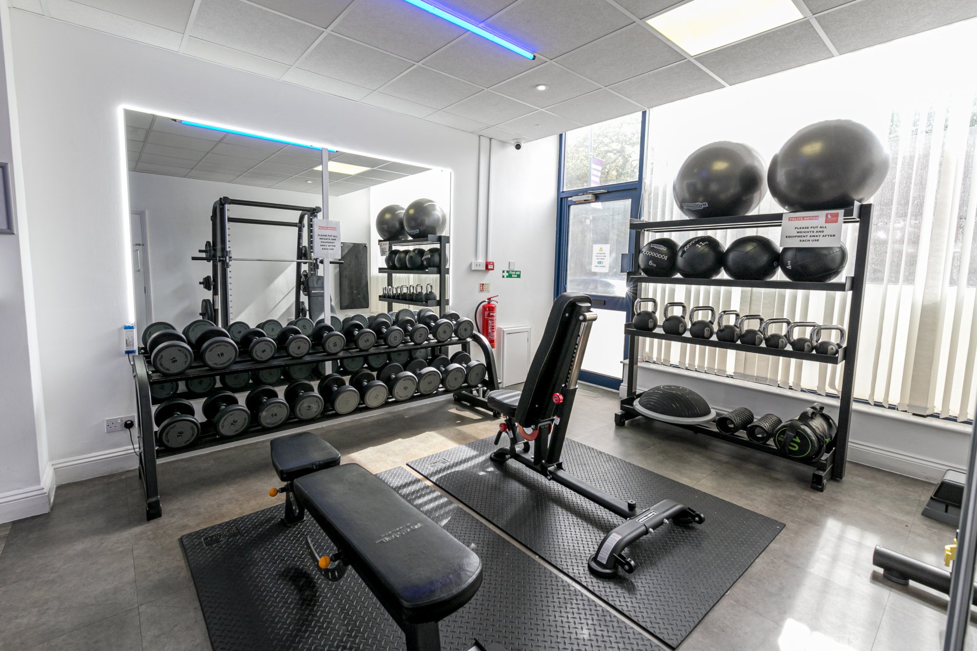 Gym area with mirrors at Lulworth Student Accommodation
