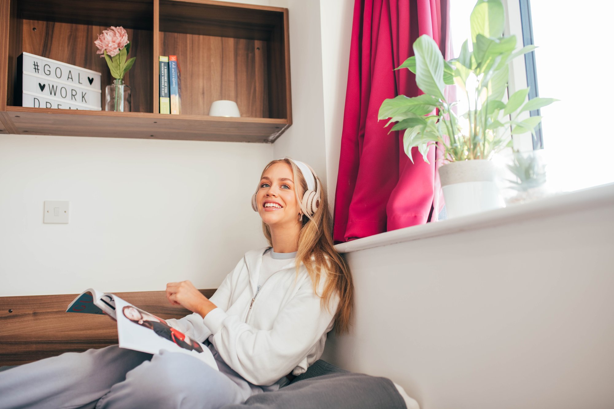 Student sitting in room at Lulworth Student Accommodation Student sitting in room at Lulworth Student Accommodation